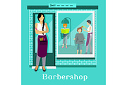 Barbershop Facade with Customers