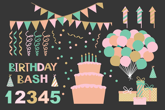 Birthday set of greeting elements in Objects - product preview 1