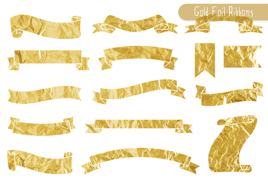 Gold Foil Ribbon Banners Clipart in Objects - product preview 8