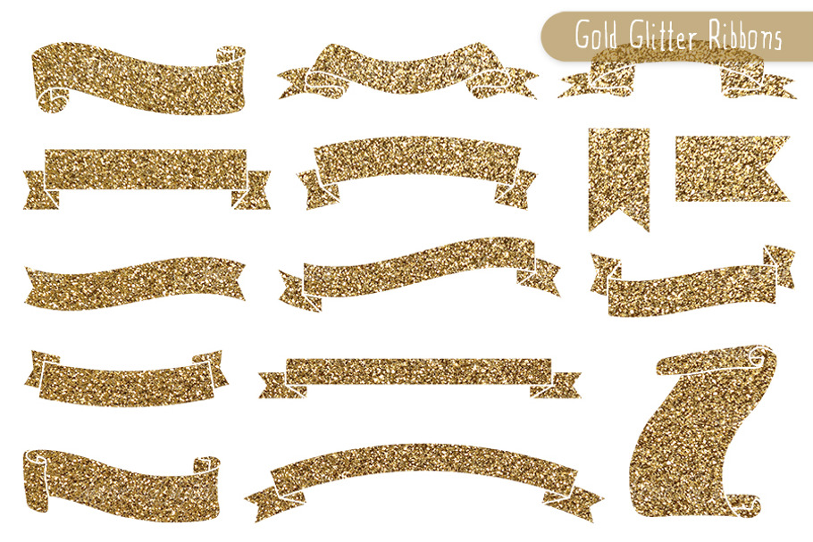 Gold Glitter Ribbon Banners in Objects - product preview 8