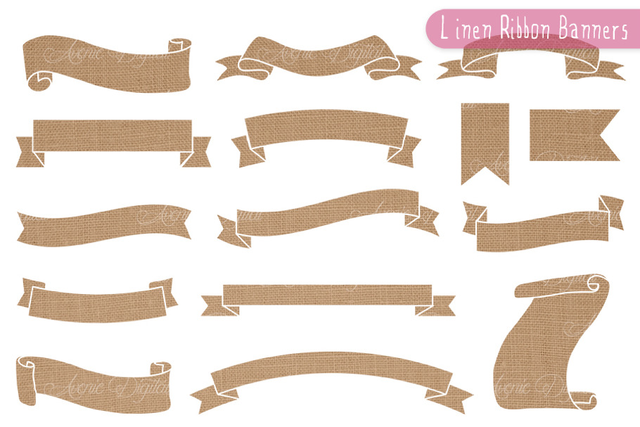 Linen - Burlap Ribbon Banner Clipart in Objects - product preview 8