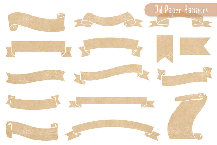 Kraft Paper Ribbon Banners Clipart in Objects - product preview 8