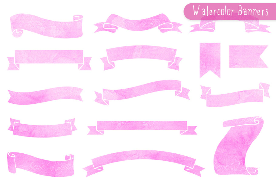 Pink - Purple Watercolor Ribbons in Objects - product preview 8