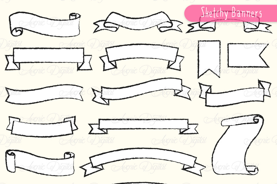 Doodle Ribbon Banner Clipart Vectors in Objects - product preview 8