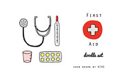 First Aid. Doodle set