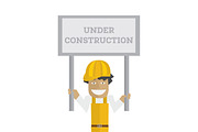 Worker with under construction sign.