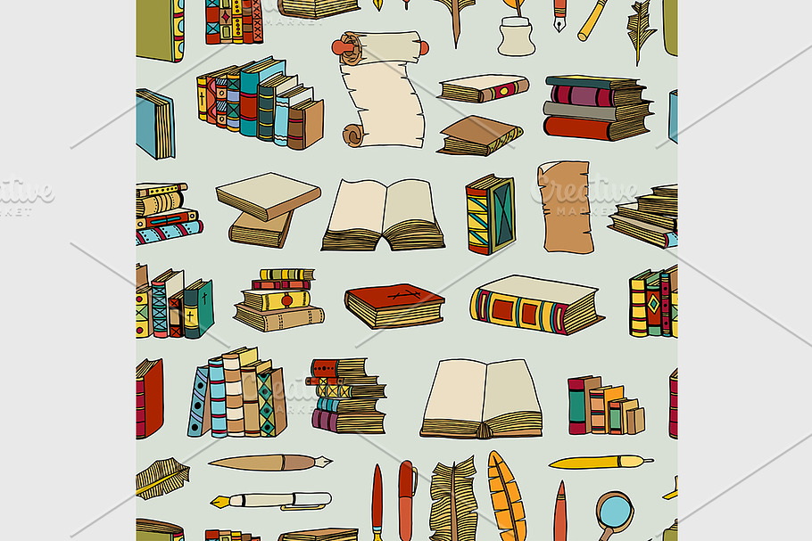 Hand Drawn Illustrations of Books in Patterns - product preview 8