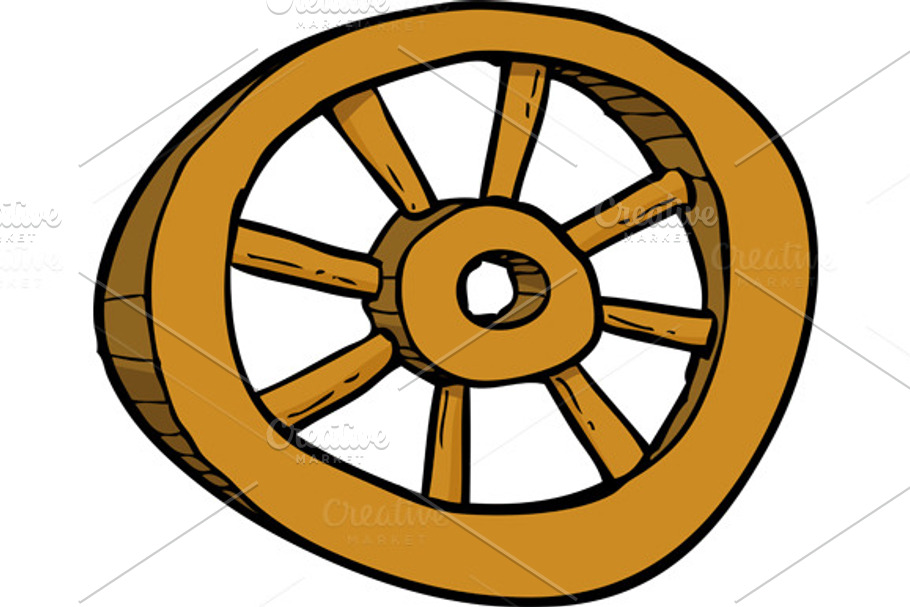 Cartoon wooden wheel doodle in Illustrations - product preview 8