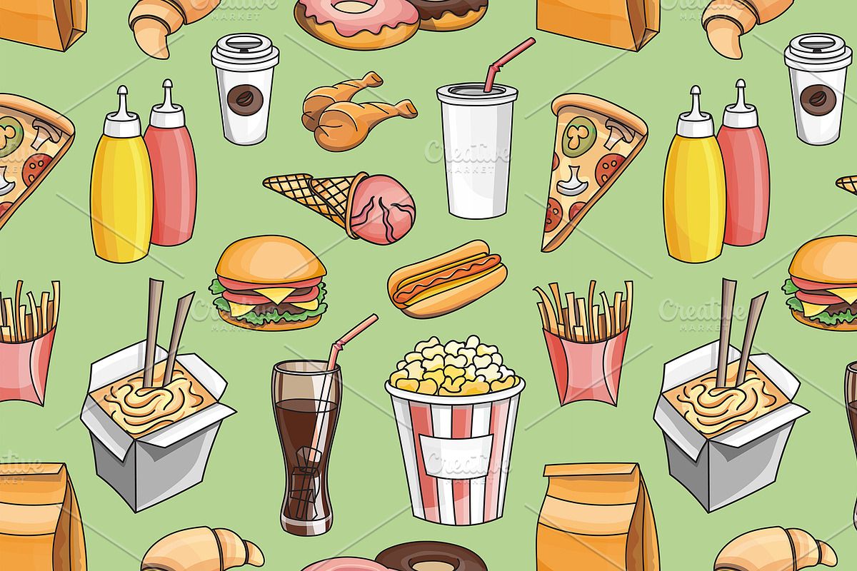 Doodle pattern fast food in Patterns - product preview 8