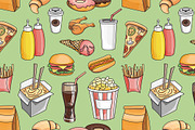 Doodle pattern fast food
