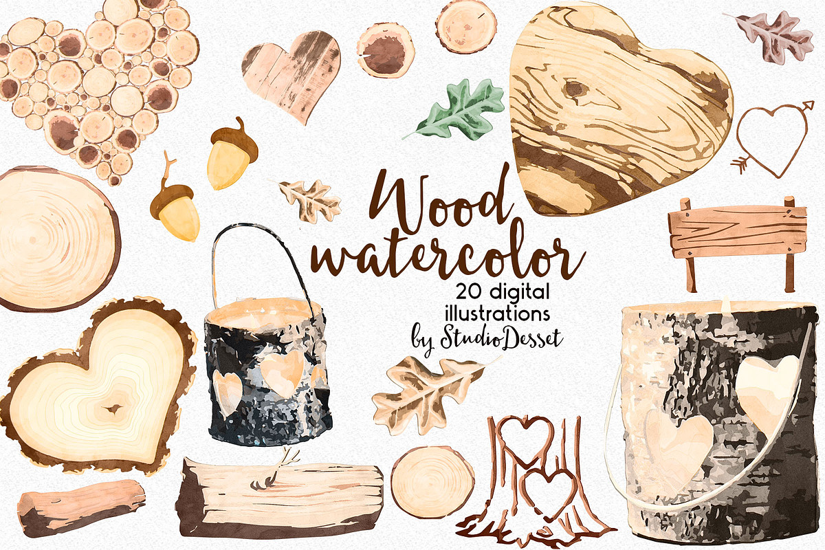 Watercolor Wood Graphics in Illustrations - product preview 8