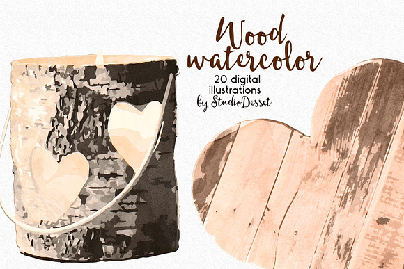 Watercolor Wood Graphics in Illustrations - product preview 1