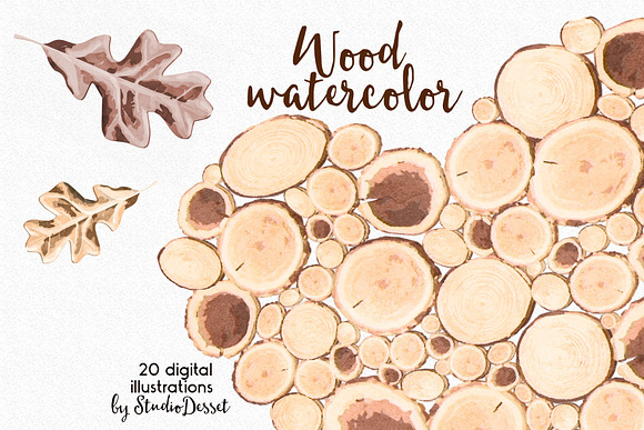 Watercolor Wood Graphics in Illustrations - product preview 2