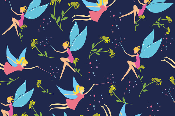 Seamless pattern with fairy for girl