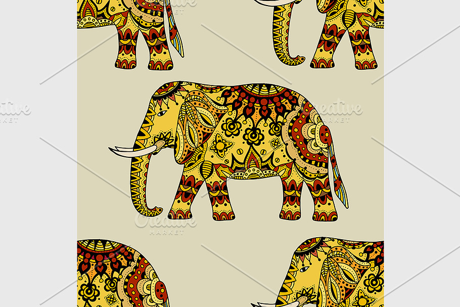Hand Drawn Ethnic Elephant in Patterns - product preview 8
