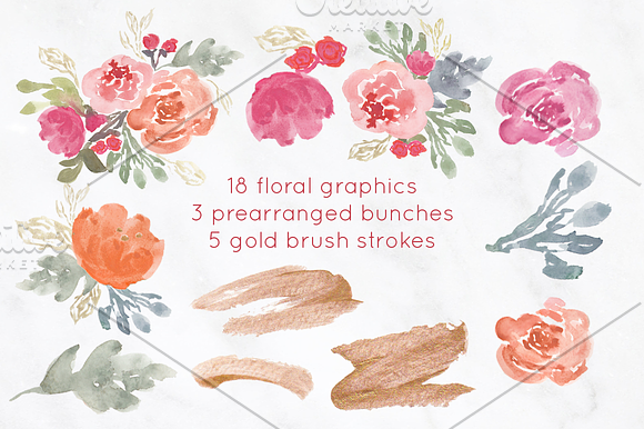 Garden Flowers II Watercolor Clipart in Illustrations - product preview 1