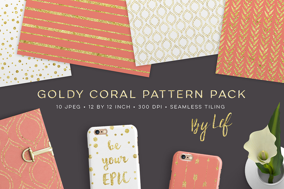 Gold and Coral Seamless Pattern Pack