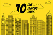 10 line vectors of the famous cities