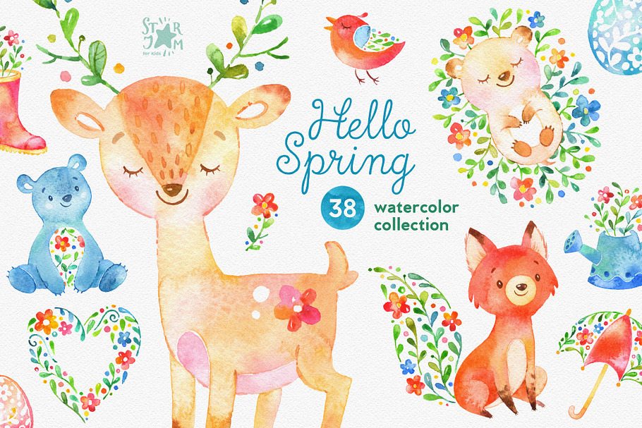 Hello Spring. Watercolor collection