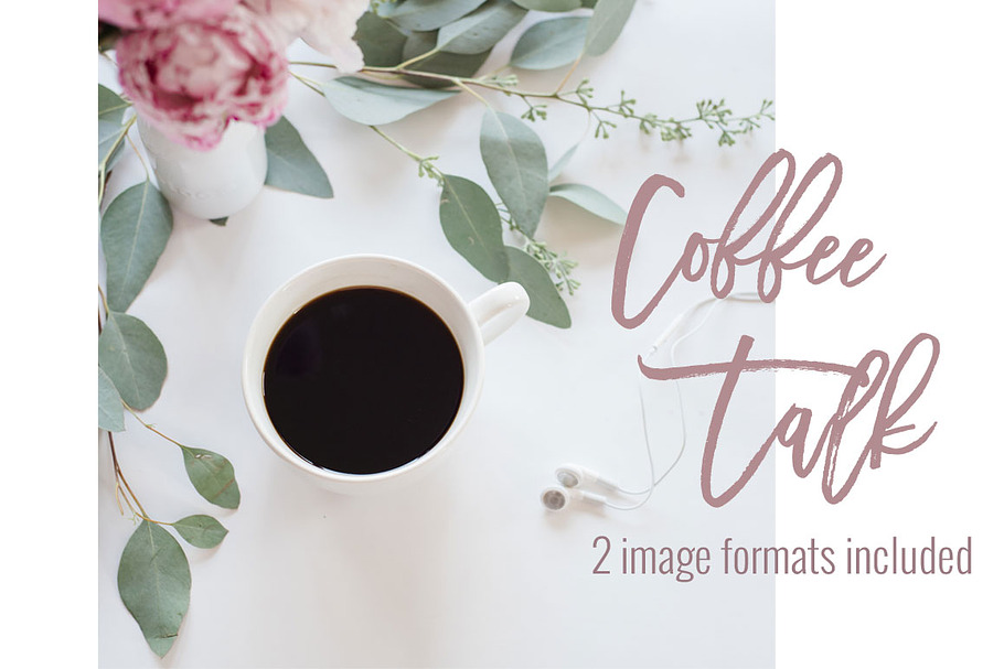 Coffee & Pink Peonies | Stock Images