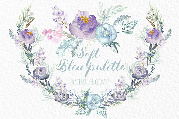 Soft Blue Peonies Watercolor clipart in Illustrations - product preview 1