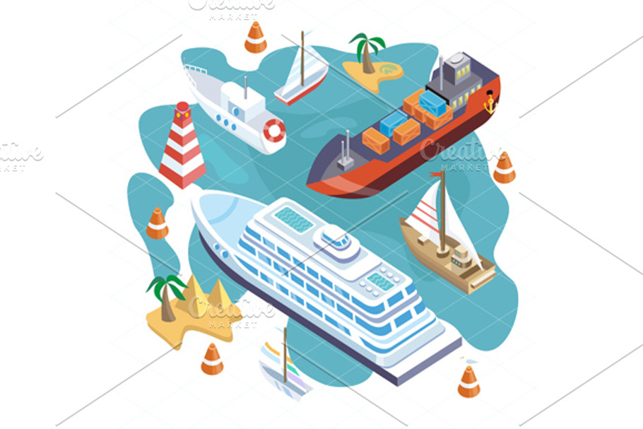 Isometric Set Ships. Sea Transport in Objects - product preview 8