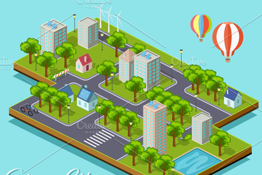 Isometric Isolated Green City in Illustrations - product preview 8