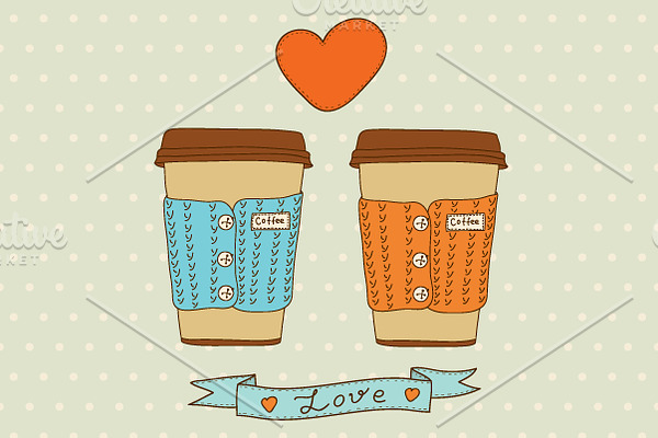 Vector cute coffee cups set.