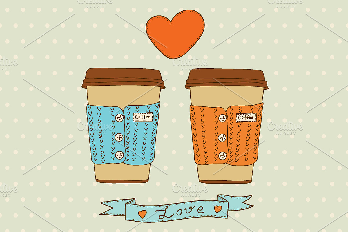Vector cute coffee cups set. in Illustrations - product preview 8