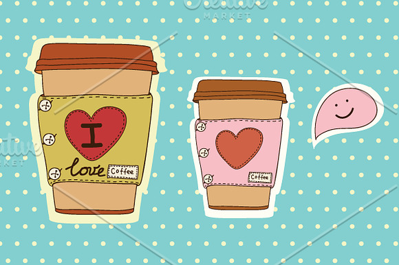 Vector cute coffee cups set. in Illustrations - product preview 2