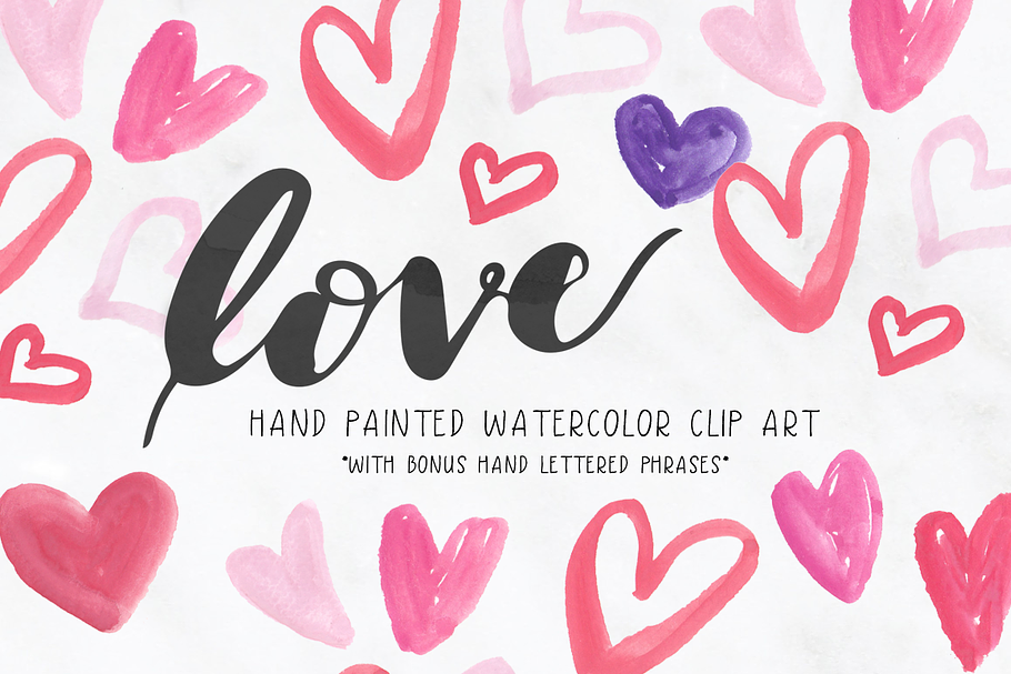 Hearts Love Watercolor Clipart