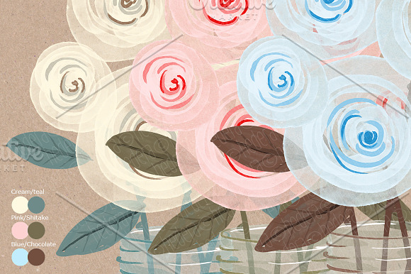 Watercolor cream roses mason jar in Illustrations - product preview 1