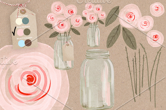 Watercolor cream roses mason jar in Illustrations - product preview 3