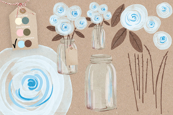 Watercolor cream roses mason jar in Illustrations - product preview 4
