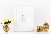 White frame rose, gold styled design