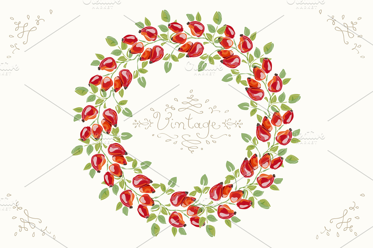 Rose Wreath. Vintage floral frame in Illustrations - product preview 8