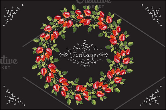 Rose Wreath. Vintage floral frame in Illustrations - product preview 3