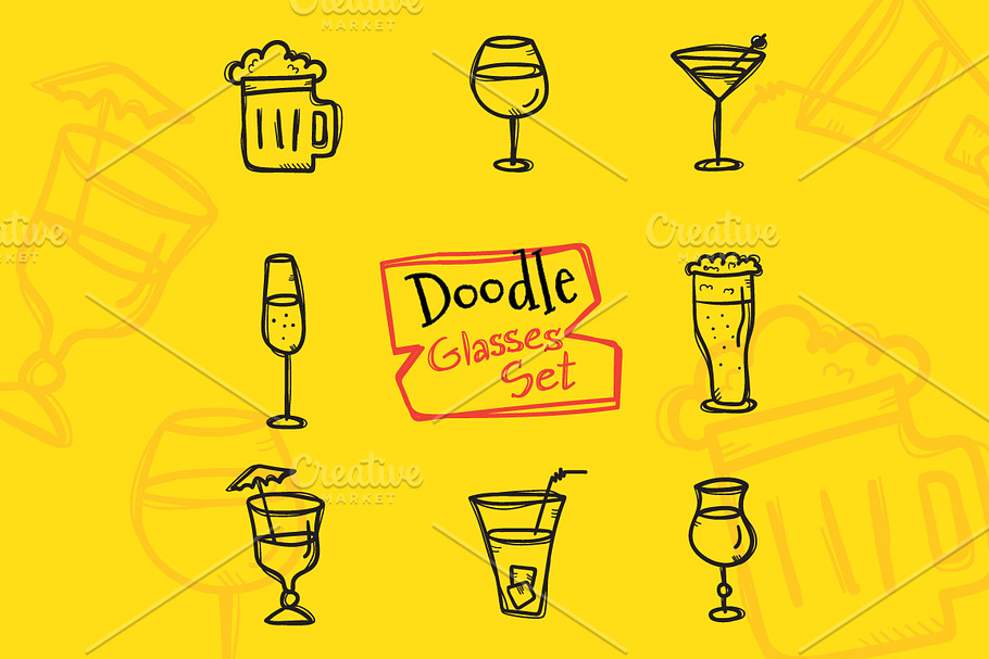 8 Doodle Icons. Drinks