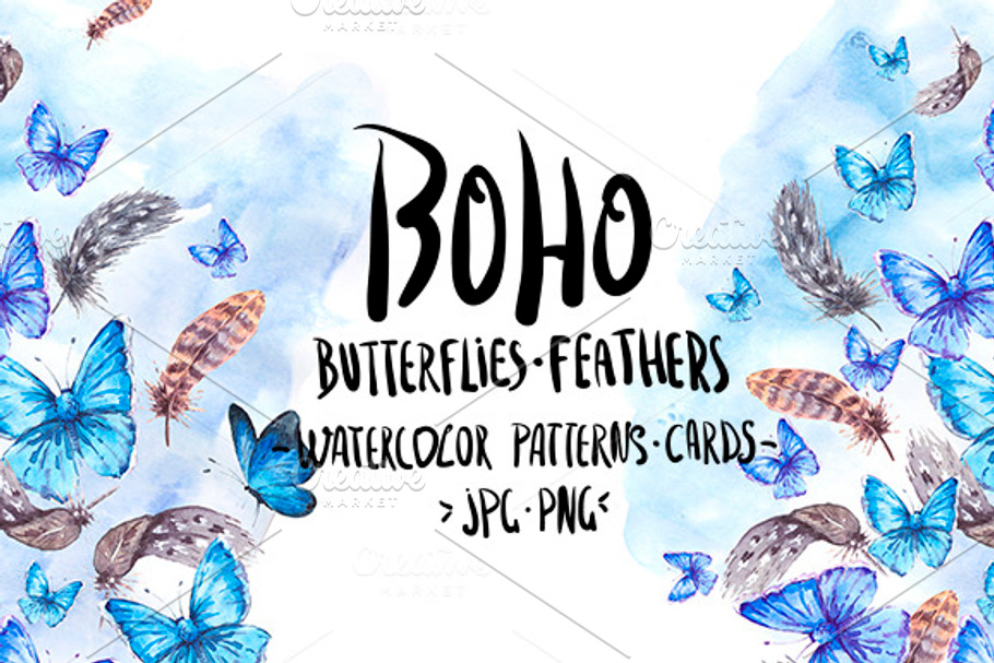 Blue Butterflies and Feathers in Illustrations - product preview 8