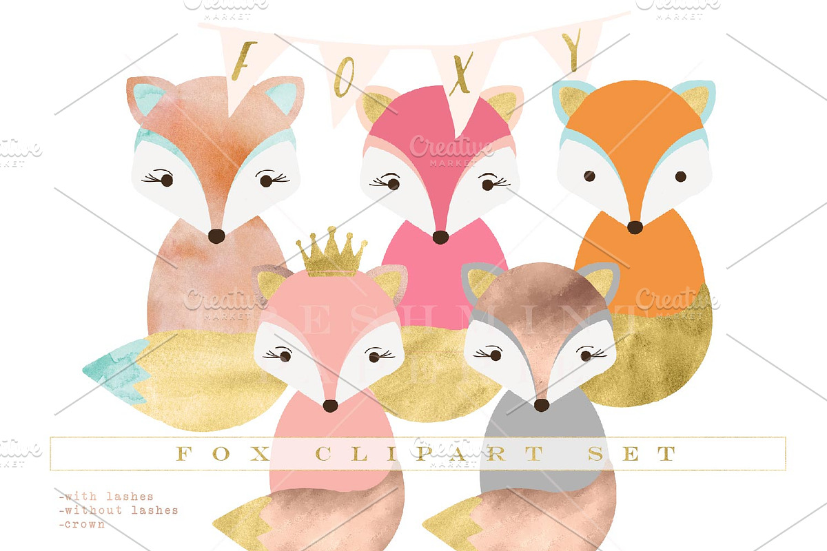 watercolor fox clipart set in Graphics - product preview 8