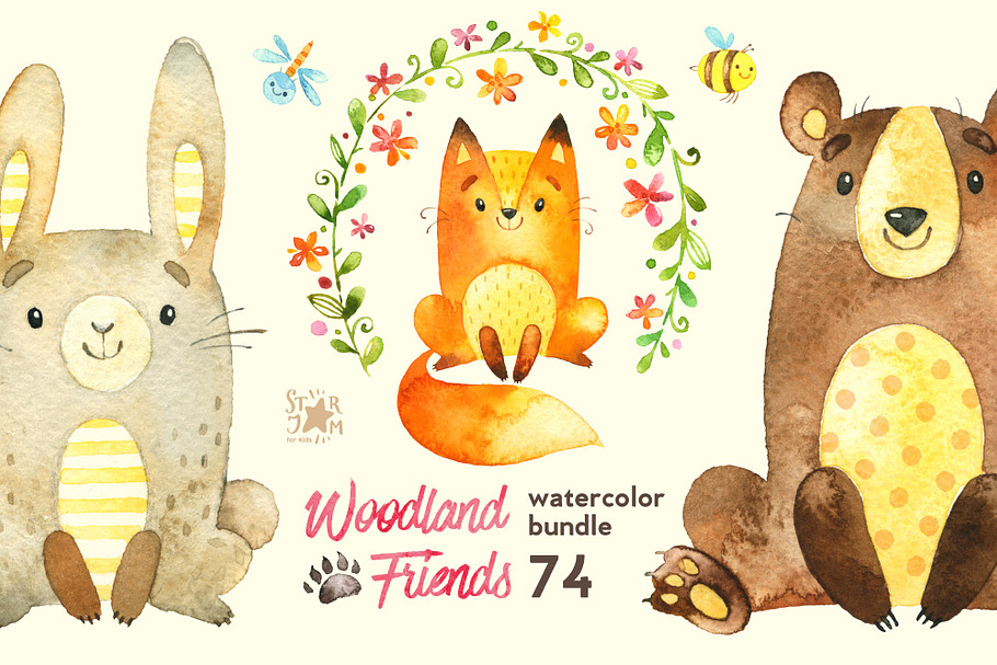 Woodland Friends. Watercolor bundle