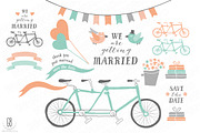 Tandem bicycle, wedding, mint coral