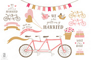 Tandem bicycle, wedding pink gold