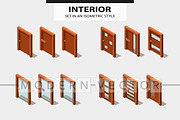 Set isometric modern doors