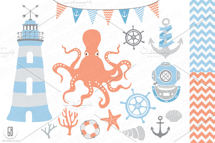 Nautical vector clip art, lighthouse in Illustrations - product preview 8