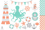 Nautical vector clip art, octopus