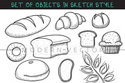 Set 10 doodle breads in sketch