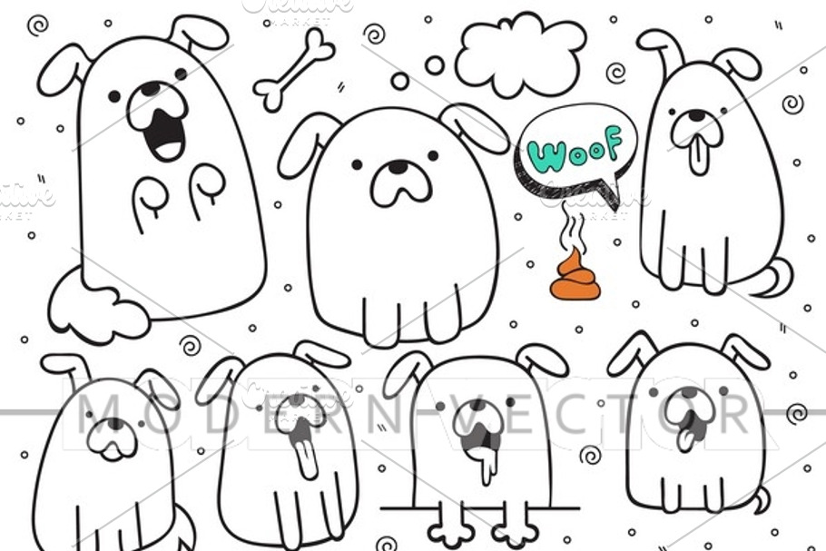 Set 10 dogs doodle handmade in Objects - product preview 8