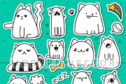 Set 11 sticker doodle cats