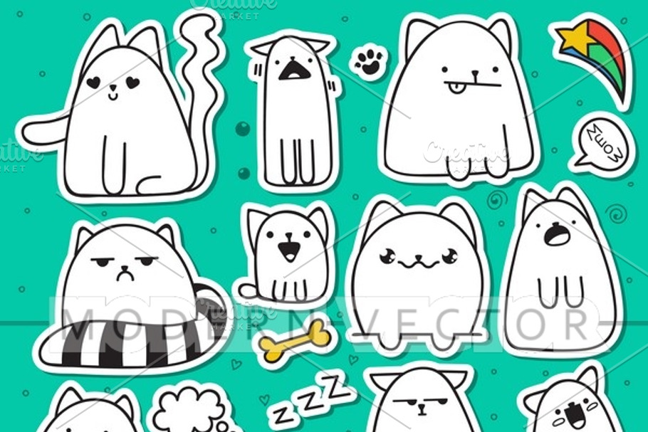 Set 11 sticker doodle cats in Objects - product preview 8